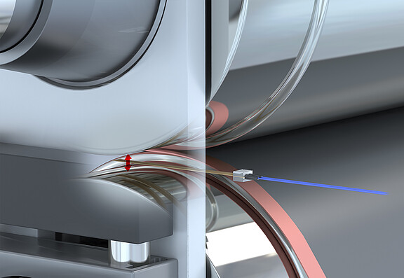 two calendar rollers with capacitive sensor measuring gap