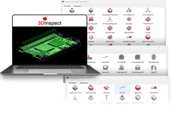 Image of laptop showing inspection tools of 3D Inspect software