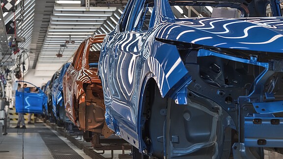 Car production line in paint inspection process