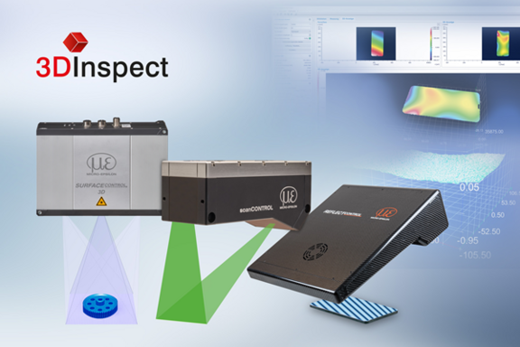 Micro-Epsilon 3D sensors in a line and software screen shots