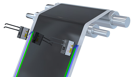 Two laser line sensors measure on battery foil